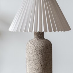 Minimalist Ceramic Table Lamp, Pleated White Lampshade & Grey Raw Matt Base, Minimal Home Decor - thumbnail 2