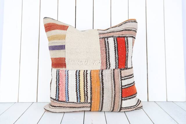 Turkish Kilim Pillow Cover - 20x20 Inch Vintage Anatolian Home Decor - image 1