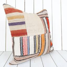 Turkish Kilim Pillow Cover - 20x20 Inch Vintage Anatolian Home Decor - thumbnail 3