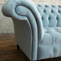 British Handmade Dusty Blue Velvet 3 Seater Chesterfield Sofa - thumbnail 4