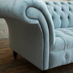 British Handmade Dusty Blue Velvet 3 Seater Chesterfield Sofa - thumbnail 2