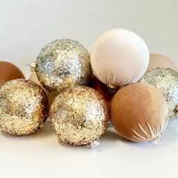 Gold Velvet Christmas Balls Handmade Glitter Ornaments, Set Of 12 - thumbnail 3