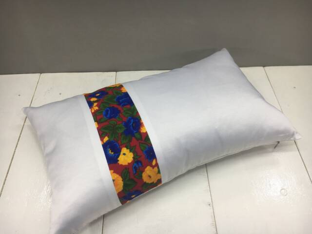 Silk Ikat Lumbar Pillow Cover, Handwoven Floral Cushion - 12x20 - image 1