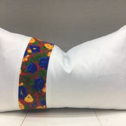 Silk Ikat Lumbar Pillow Cover, Handwoven Floral Cushion - 12x20 - thumbnail 2