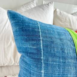 Hmong Pillow Cover Vintage Hand Block Print Hemp Cushion - 16 X 26 - thumbnail 2