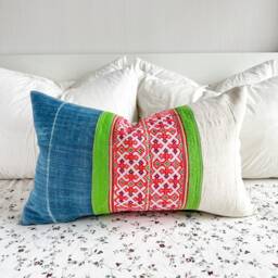 Hmong Pillow Cover Vintage Hand Block Print Hemp Cushion - 16 X 26 - thumbnail 4