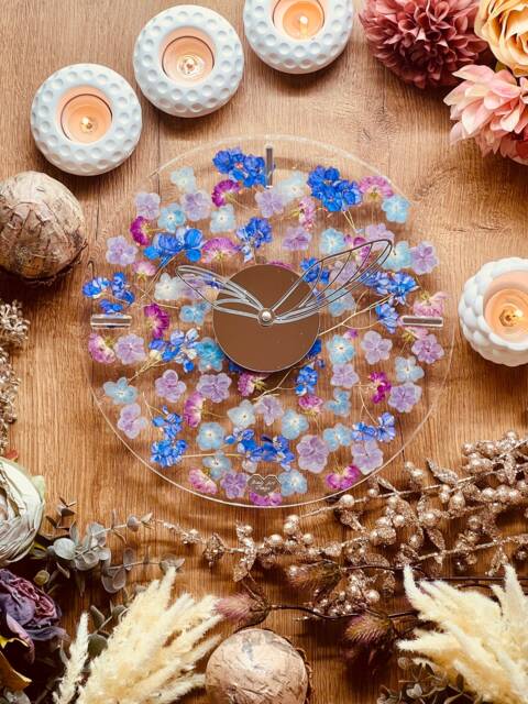 Clock, Wall Clock, Resin Art Grandfather Decoration, Art, Object, Gift, Flowers, Hydrangeas, Eucalyptus - image 1