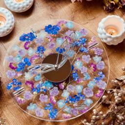 Clock, Wall Clock, Resin Art Grandfather Decoration, Art, Object, Gift, Flowers, Hydrangeas, Eucalyptus - thumbnail 3