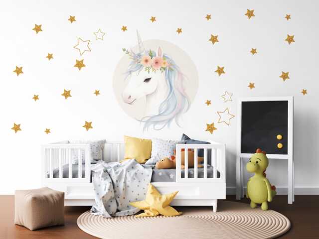 Unicorn Wall Decals Girls Nursery Decor Stickers Rainbow Stars Bedroom Peel & Stick - image 1