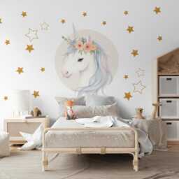 Unicorn Wall Decals Girls Nursery Decor Stickers Rainbow Stars Bedroom Peel & Stick - thumbnail 2