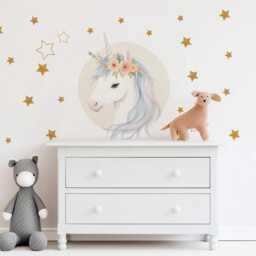 Unicorn Wall Decals Girls Nursery Decor Stickers Rainbow Stars Bedroom Peel & Stick - thumbnail 3