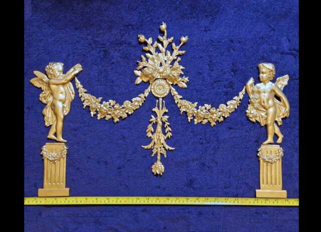 Large Ornate Applique Panel Louis Xvi Floral Gilt White French Style Decorative Wall Furniture Onlay Moulding Pediment Plastic Decoration - image 1