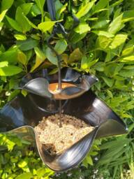 Upcycled Vinyl Record Bird Feeder Retro Garden Art - thumbnail 1