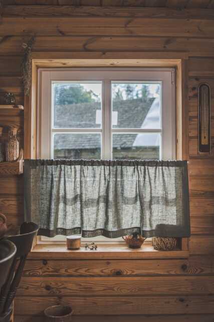 Gray Green Linen Caf?? Curtain - Rustic Kitchen Curtain, Rod Pocket Window Panel, Farmhouse Decor, Cottage Style, Semi-Privacy Curtain - image 1
