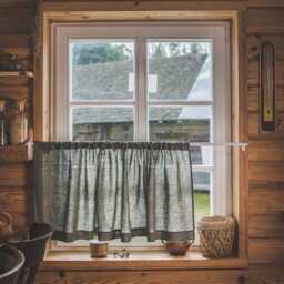 Gray Green Linen Caf?? Curtain - Rustic Kitchen Curtain, Rod Pocket Window Panel, Farmhouse Decor, Cottage Style, Semi-Privacy Curtain - thumbnail 3