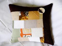 Original Design Unique Couch Pillow...natural Fabrics Patchwork & Ceramic Button Pillow ... Throw Decorative Case