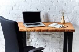 Unique Oak Desk With Live Edge - Table Legs Rustic Design Handmade Hairpin - thumbnail 1