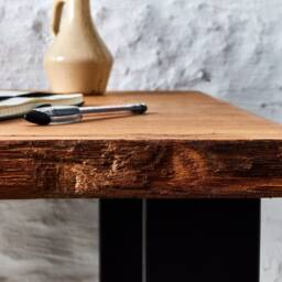 Unique Oak Desk With Live Edge - Table Legs Rustic Design Handmade Hairpin - thumbnail 3