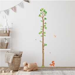 Tree Height Chart 187 cm Wall Decal For Children's Room - Squirrel Sticker Door Woodland Animals Scale Hand-Drawn, Made in Germany - thumbnail 1
