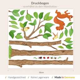 Tree Height Chart 187 cm Wall Decal For Children's Room - Squirrel Sticker Door Woodland Animals Scale Hand-Drawn, Made in Germany - thumbnail 2