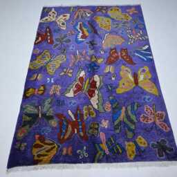 Butterfly Pictorial Rug 4x6 Ft Afghan Handmade Rug, Natural Dyes Wool Bedroom Art Deco Tribal Oriental Kids Room Carpet - thumbnail 3