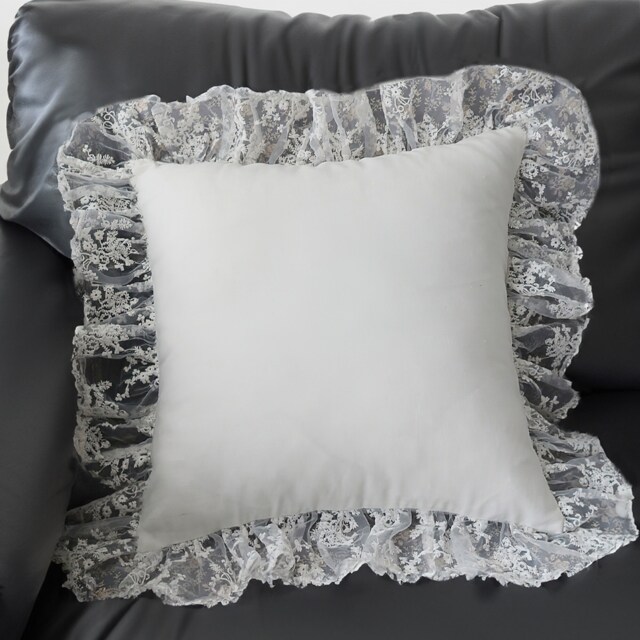 White Lace Ruffle Pillow Cover Cotton Floral Cushion - image 1
