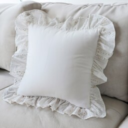 White Lace Ruffle Pillow Cover Cotton Floral Cushion - thumbnail 3