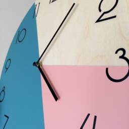Geometric Wall Clock With Numbers Round Wooden in Deep Teal Blue & Pale Pink Colors Minimalist - thumbnail 3