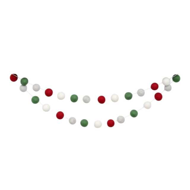 Farmhouse Christmas Tree Garland - Rustic Holiday Decoration Country Mantel Decor Wool Felt Balls - image 1
