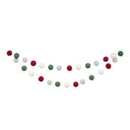 Farmhouse Christmas Tree Garland - Rustic Holiday Decoration Country Mantel Decor Wool Felt Balls