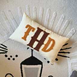 Monogram Embroidered Linen Lumbar Pillow, Personalized Punch Needle - thumbnail 3