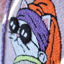 Cat With Pearl Earring Punch Needle Wall Hanging - Cosy Decor - thumbnail 4