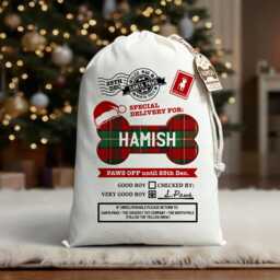 Personalised Christmas Stocking For Dogs - Tartan Pet Santa Sack Cotton Drawstring Bag - thumbnail 2