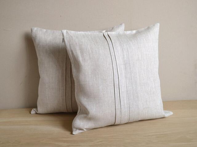 Natural Pillow Case Linen Cover Tan Cushion With Folds Decorative Beige Eco Friendly Pillows Throw - image 1