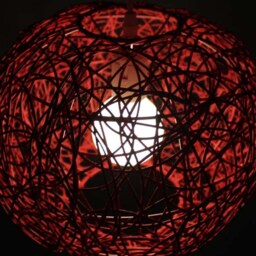 Red Rattan Ball Pendant Light - Modern Globe Hanging Lamp - thumbnail 2