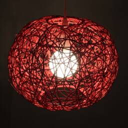Red Rattan Ball Pendant Light - Modern Globe Hanging Lamp - thumbnail 3
