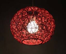 Red Rattan Ball Pendant Light - Modern Globe Hanging Lamp