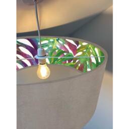 Grey Velvet Drum Lampshade, Double Sided Lampshade With Multicoloured Leaves Interior, Ceiling Light Shade - thumbnail 3
