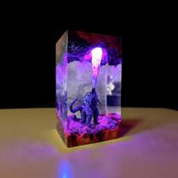 Godzilla Resin Night Light, Handmade Epoxy Lamp With Wooden Base, 3D Scene Lamp, Monster Movie Decor, Kaiju Fan Gift - thumbnail 3