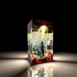 Godzilla Resin Night Light, Handmade Epoxy Lamp With Wooden Base, 3D Scene Lamp, Monster Movie Decor, Kaiju Fan Gift - thumbnail 2