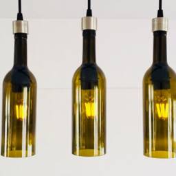 Industrial Light Fixture - Chandelier Ceiling Lamp Made From Wine Bottles For Home, Condo & Kitchen Island - thumbnail 3