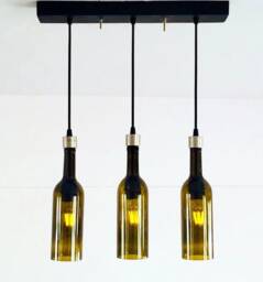Industrial Light Fixture - Chandelier Ceiling Lamp Made From Wine Bottles For Home, Condo & Kitchen Island - thumbnail 1