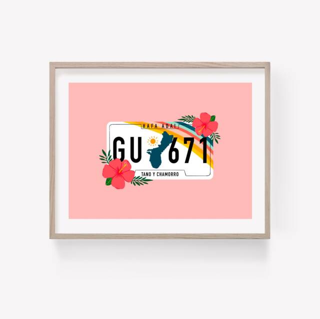 Guam License Plate Art Print, Guam Floral Print, Teacher Illustrated Design, 671 Print