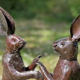 New Style Hand Crafted Recycled Metal Boxing Hares. Handmade Hares Sculpture, Outdoor Garden Statue - thumbnail 2