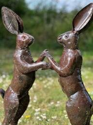 New Style Hand Crafted Recycled Metal Boxing Hares. Handmade Hares Sculpture, Outdoor Garden Statue - thumbnail 3