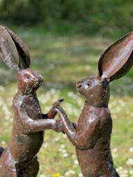 New Style Hand Crafted Recycled Metal Boxing Hares. Handmade Hares Sculpture, Outdoor Garden Statue - thumbnail 1