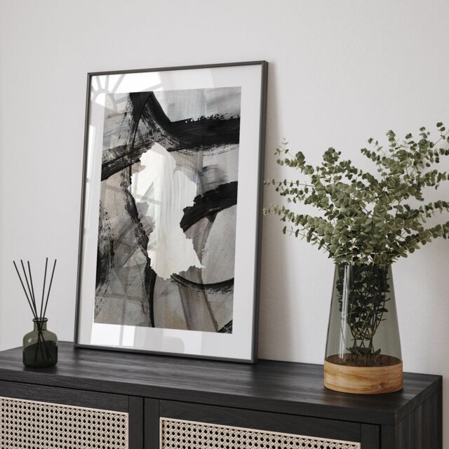 Guyana Map - Black & Grey Abstract Painting Of Wall Art Print Caribbean Traval Poster - image 1