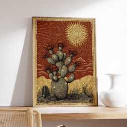 Cactus Flower Poster, Desert Botanical Art Print, Southwestern Wall Decor - thumbnail 2