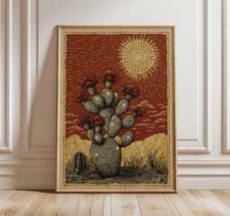 Cactus Flower Poster, Desert Botanical Art Print, Southwestern Wall Decor - thumbnail 1
