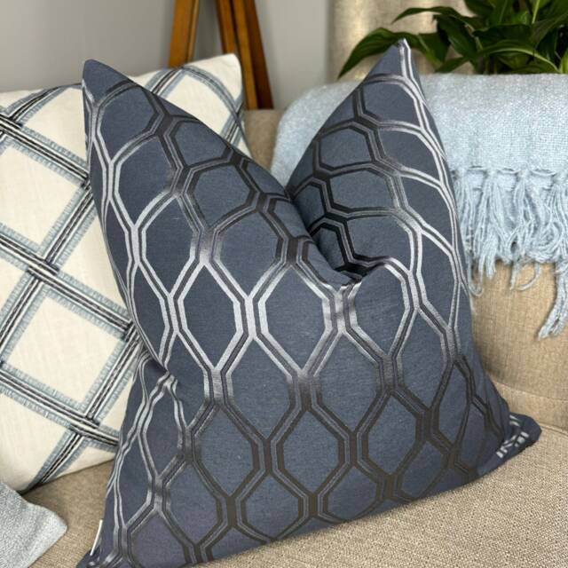 Navy Pillow Cover, John Lewis & Partners Albany Fabric - Geometric Cushion Double Sided, Modern Throw For Sofa Or Bed - image 1